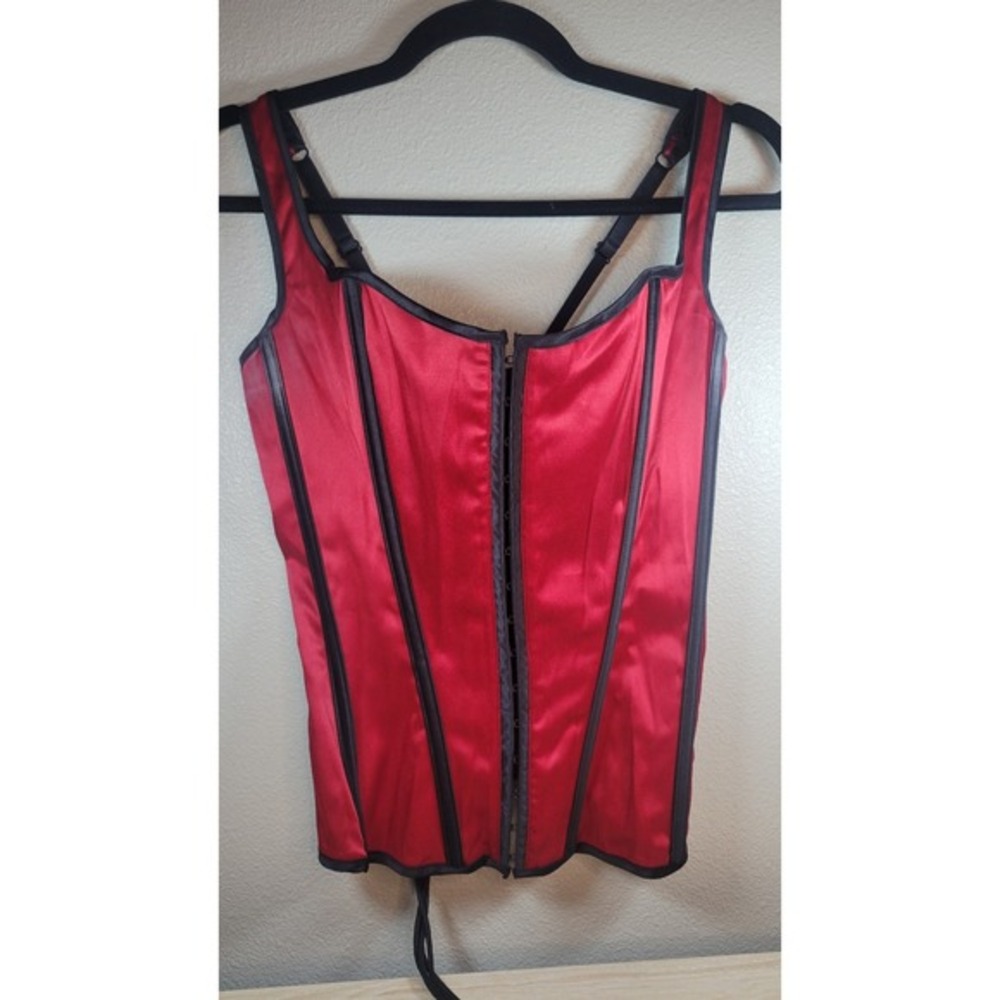 Fredericks of Hollywood Red & Black Lace-Up Corset Bustier Size‎ L
